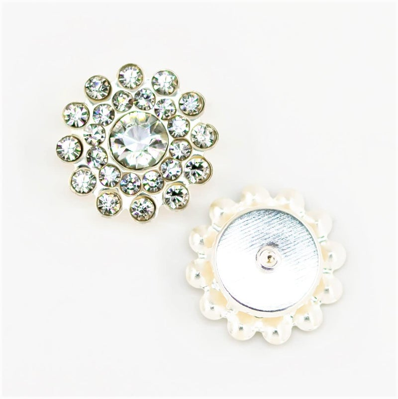 Builcker 50 PCS Rhinestone Embellishments Crystal Decoration Brooch Button Flatback DIY Handicraft Accessories Craft for Flower Headband Dress Accessory 14mm (White Silver Bottom) - Image 4